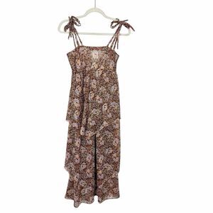 Vintage Maxi Dress Womens XS Brown Handmade Floral Paisley Sleeveless Layered 60